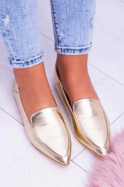 Złote Lustrzane Mokasyny Damskie Lu Boo Mireldo